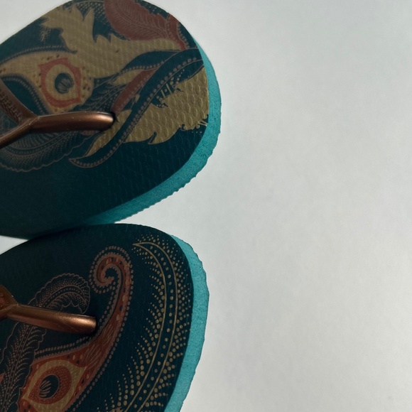 Havaianas Green Gold Orange Rubber Flip Flops size 9 - Picture 9 of 10